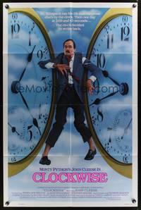 8w149 CLOCKWISE 1sh '86 great image of wacky John Cleese trapped between clocks!
