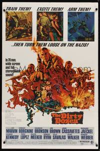 8w195 DIRTY DOZEN 1sh '68 Charles Bronson, Jim Brown, Lee Marvin, cool battle scene art!