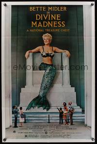 8w197 DIVINE MADNESS style B 1sh '80 great image of mermaid Bette Midler as Lincoln Memorial!