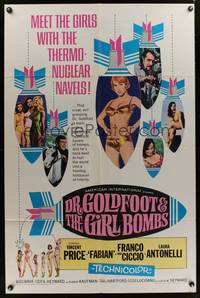 8w214 DR. GOLDFOOT & THE GIRL BOMBS 1sh '66 Mario Bava, Vincent Price & sexy half-dressed babes!