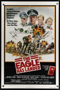 8w222 EAGLE HAS LANDED clouds style 1sh '77 art of Michael Caine in WW II by Robert Tanenbaum!