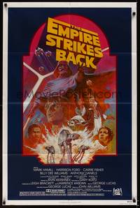 8w235 EMPIRE STRIKES BACK 1sh R82 George Lucas sci-fi classic, cool artwork by Tom Jung!