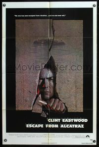 8w241 ESCAPE FROM ALCATRAZ 1sh '79 cool artwork of Clint Eastwood busting out by Lettick!