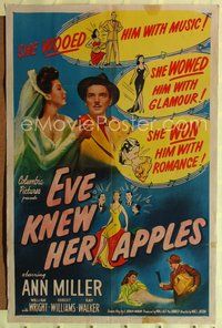 8w243 EVE KNEW HER APPLES 1sh '44 Ann Miller wooed him with music, won him with romance!