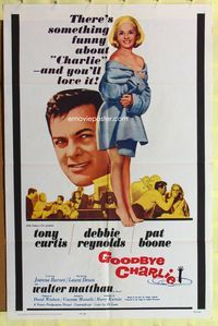 8w313 GOODBYE CHARLIE 1sh '64 Tony Curtis, sexy barely-dressed Debbie Reynolds, Pat Boone!