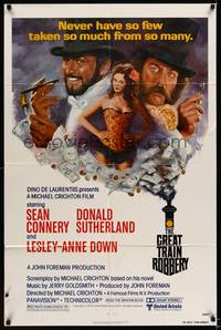 8w323 GREAT TRAIN ROBBERY 1sh '79 art of Sean Connery, Sutherland & Lesley-Anne Down by Tom Jung!