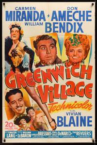 8w325 GREENWICH VILLAGE 1sh '44 sexy Carmen Miranda, Don Ameche, William Bendix!