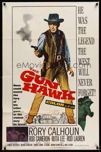 8w330 GUN HAWK 1sh '63 cool art of cowboy Rory Calhoun with smoking gun!