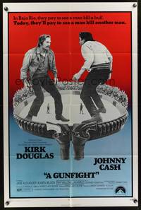 8w331 GUNFIGHT 1sh '71 people pay to see Kirk Douglas and Johnny Cash try to kill each other!