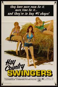 8w349 HAY COUNTRY SWINGERS 1sh '73 art of sexy country girls & wagon full of hay!