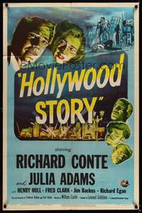 8w366 HOLLYWOOD STORY 1sh '51 William Castle directed, art of Richard Conte & Julia Adams!