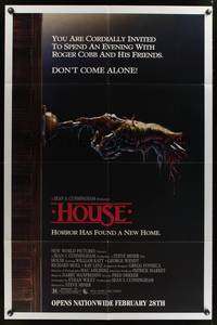 8w378 HOUSE advance 1sh '86 great artwork of severed hand ringing doorbell, don't come alone!