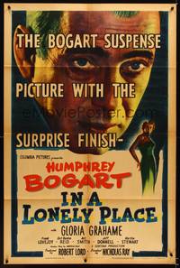 8w411 IN A LONELY PLACE 1sh '50 huge headshot art of Humphrey Bogart, plus sexy Gloria Grahame!