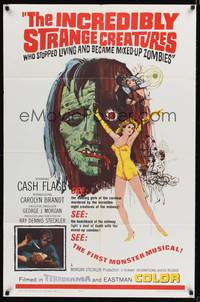 8w415 INCREDIBLY STRANGE CREATURES 1sh '63 they stopped living and became mixed-up zombies!