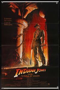 8w417 INDIANA JONES & THE TEMPLE OF DOOM 1sh '84 full-length art of Harrison Ford by Bruce Wolfe!