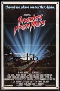 8w419 INVADERS FROM MARS 1sh '86 Tobe Hooper, art by Rider, there's no place on Earth to hide!