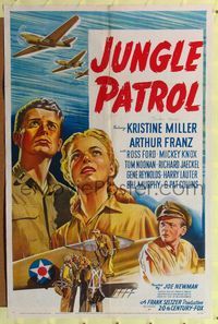 8w444 JUNGLE PATROL signed 1sh '48 by Kristine Miller, cool stone litho art with Arthur Franz!