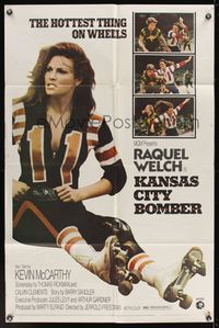 8w446 KANSAS CITY BOMBER block letter 1sh '72 sexy roller derby girl Raquel Welch!