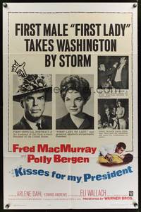 8w459 KISSES FOR MY PRESIDENT 1sh '64 Fred MacMurray, Polly Bergen, is America prepared!