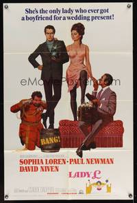 8w471 LADY L style B 1sh '66 cool art of sexy Sophia Loren, Paul Newman & David Niven!