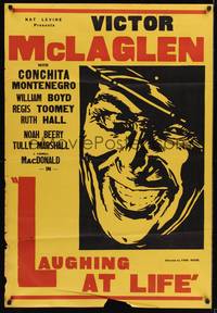 8w480 LAUGHING AT LIFE 1sh '33 creepy close-up artwork of Victor McLaglen!