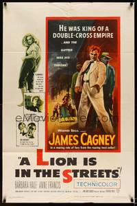 8w485 LION IS IN THE STREETS 1sh '53 the gutter was James Cagney's throne!