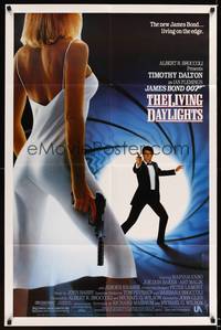 8w489 LIVING DAYLIGHTS 1sh '87 Timothy Dalton as James Bond & sexy Maryam d'Abo with gun!