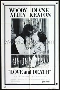 8w494 LOVE & DEATH style B 1sh '75 Woody Allen & Diane Keaton romantic kiss close up!