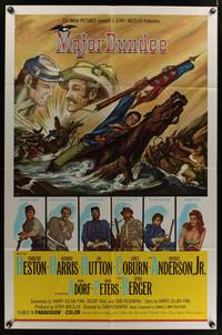8w508 MAJOR DUNDEE 1sh '65 Sam Peckinpah, Charlton Heston, dramatic Civil War battle art!