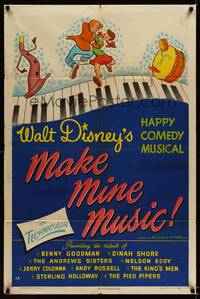 8w511 MAKE MINE MUSIC 1sh '46 Walt Disney full-length feature cartoon, wonderful musical art!
