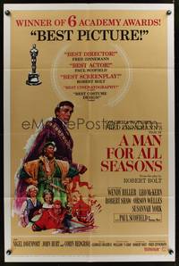8w518 MAN FOR ALL SEASONS style C 1sh '67 Paul Scofield, Robert Shaw, Best Picture Academy Award!