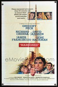 8w526 MAROONED style C 1sh '69 Gregory Peck & Gene Hackman, great Terpning cast & rocket art!