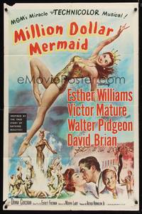 8w541 MILLION DOLLAR MERMAID 1sh '52 art of sexy swimmer Esther Williams in swimsuit & crown!