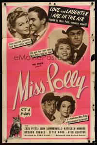 8w542 MISS POLLY 1sh '41 Zazu Pitts, Silm Summerville, love & laughter are in the air!