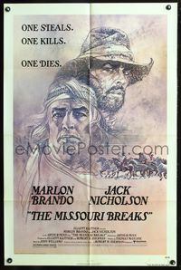 8w543 MISSOURI BREAKS 1sh '76 art of Marlon Brando & Jack Nicholson by Bob Peak!