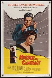8w553 MURDER BY CONTRACT 1sh '59 Vince Edwards prepares to strangle woman with necktie!