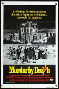 8w554 MURDER BY DEATH 1sh '76 great Charles Addams artwork of cast by dead body & spooky house!