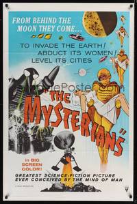 8w565 MYSTERIANS RKO 1sh '59 Ishiro Honda, they're abducting Earth's women & leveling its cities!