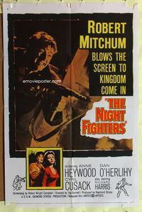 8w575 NIGHT FIGHTERS 1sh '60 Robert Mitchum blows the screen to kingdom come!