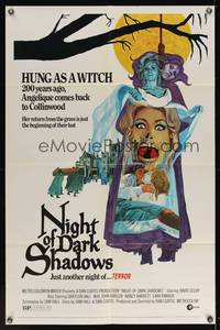 8w578 NIGHT OF DARK SHADOWS 1sh '71 wild freaky art of the woman hung as a witch 200 years ago!