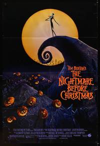8w583 NIGHTMARE BEFORE CHRISTMAS DS 1sh '93 Tim Burton, Disney, great horror cartoon image!