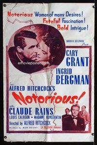 8w599 NOTORIOUS style 1 1sh R60s Cary Grant, Ingrid Bergman, fateful fascination, bold intrigue!