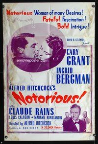 8w600 NOTORIOUS style 2 1sh R60s Cary Grant, Ingrid Bergman, fateful fascination, bold intrigue!