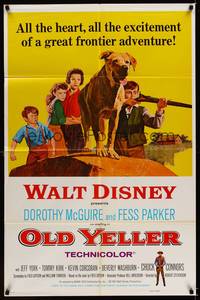 8w613 OLD YELLER 1sh R74 Dorothy McGuire, Fess Parker, great art of Disney's most classic canine!
