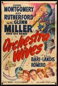 8w623 ORCHESTRA WIVES 1sh '42 great close up of Glenn Miller playing trombone, sexy ladies!