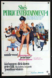 8w639 PENELOPE 1sh '66 sexiest artwork of Natalie Wood with big money bags and gun!