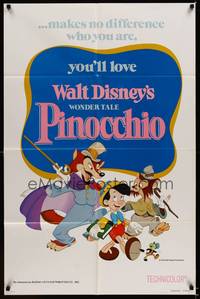 8w645 PINOCCHIO 1sh R78 Disney classic fantasy cartoon about a wooden boy who wants to be real!
