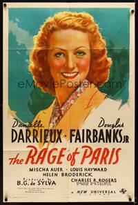 8w669 RAGE OF PARIS style B 1sh '38 pretty Danielle Darrieux, Douglas Fairbanks Jr.!