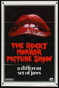8w694 ROCKY HORROR PICTURE SHOW style A 1sh '75 classic lips image, a different set of jaws!