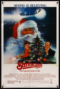 8w708 SANTA CLAUS THE MOVIE 1sh '85 artwork of Dudley Moore with & Santa Claus & John Lithgow!